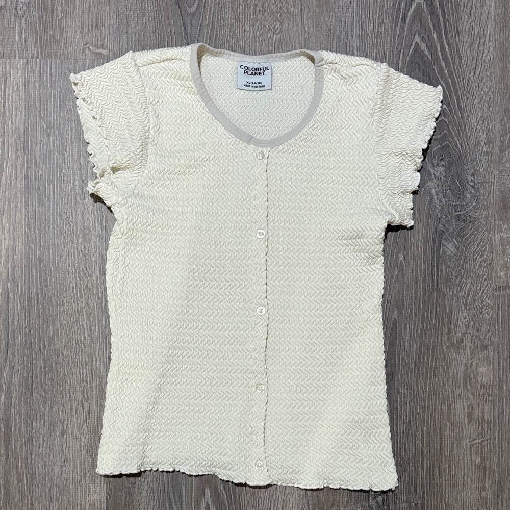 Colorful Planet Girls Cream Textured Ribbed Tee - Size XL (14/16)
